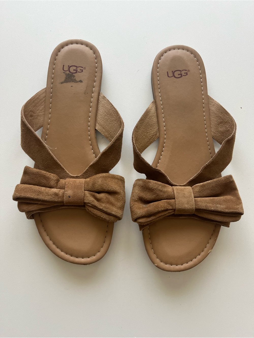 UGG Women's Tan Suede Bow Slide Sandals